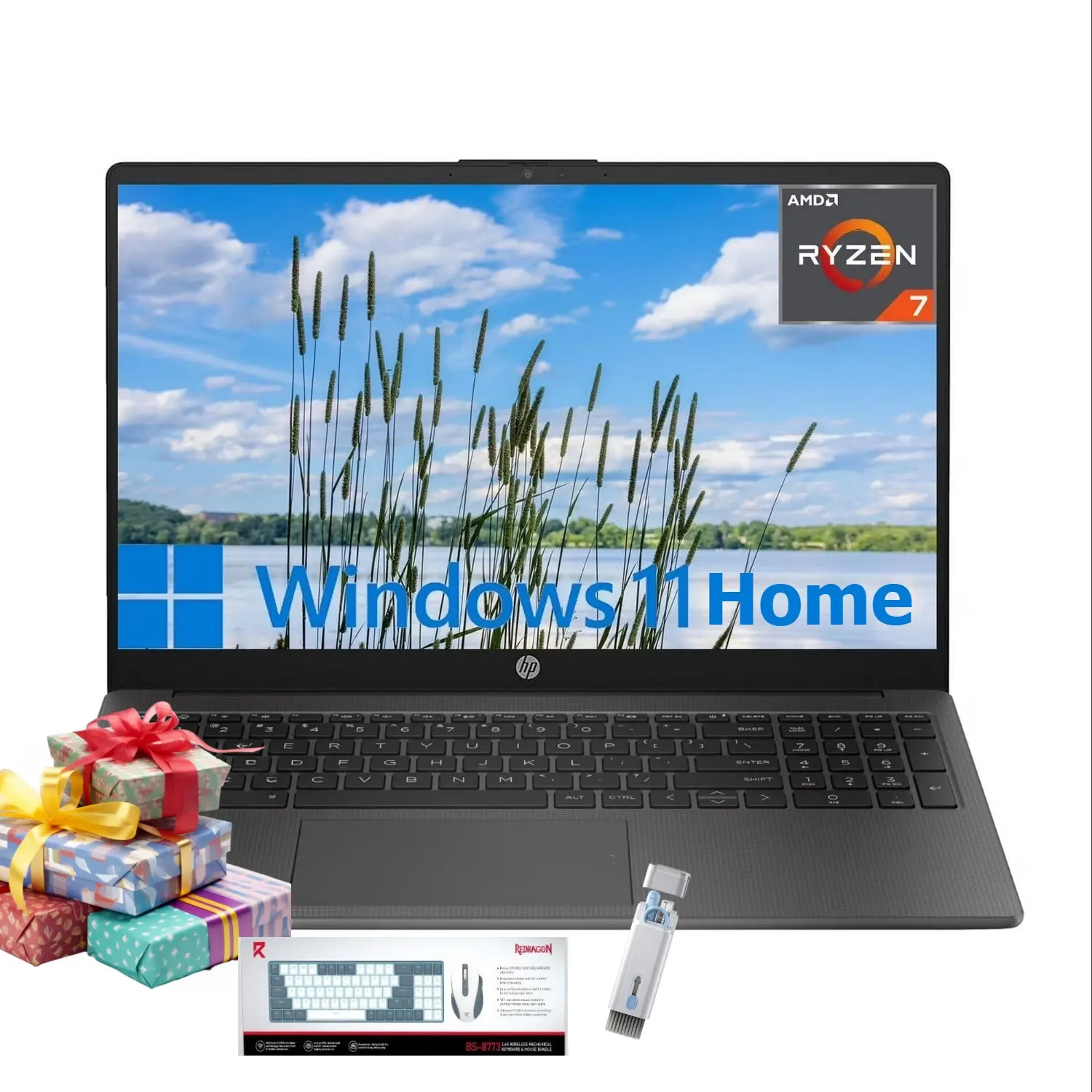 HP 255 G10 15 Business Laptop, AMD Ryzen 7 7730U, 15.6" Full HD Display, 32GB RAM, 512GB SSD, AMD Radeon Graphics, Numeric Keypad, Windows 11 Home,Bundle Accessory