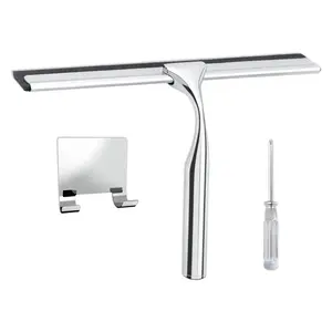 All-Purpose Stainless Steel Shower Squeegee for Shower Glass Door with Adhesive Hooks, Bathroom Cleaner Tool Home Cleaning Tool Household Window Mirror Squeegee , Cleaning Tile Wall, Car