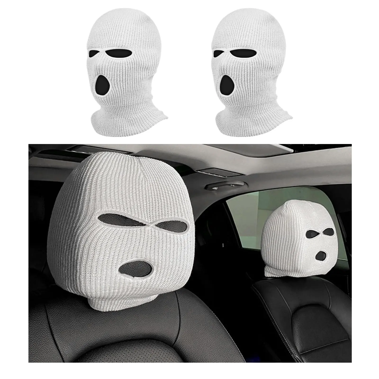 DIBMS 2 PCS Car Headrest Cover, Personalized Funny Car Seat Full Face Mask, Fun Car Trim Kit for Car Front Seat Rest Trim, Universal Interior Accessories Car Ornament
