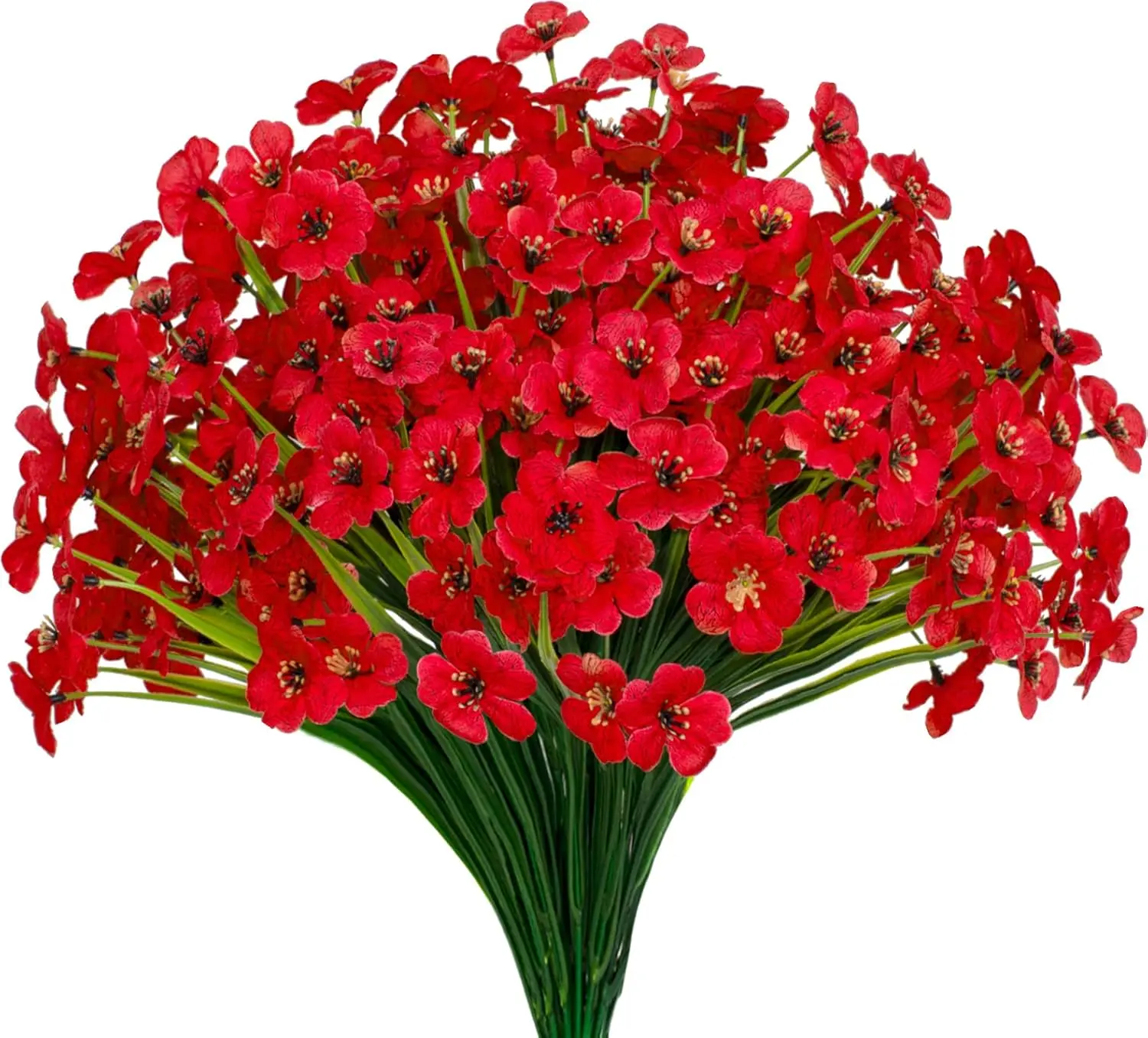 15 Bundles Artificial Flowers UV Resistant Outdoor Plants No Fade Faux Plastic Shrubs Fake Silk Flowers Window Box Garden Porch Home Decoration(Red) ﻿