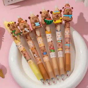 Cute Capybara Design Retractable Gel Pen (3/6 Counts), Rollerball Pen Set, 0.5mm Fine Tip Writing Pen, Stationery Supplies for Students, Office Workers, Animal Lovers