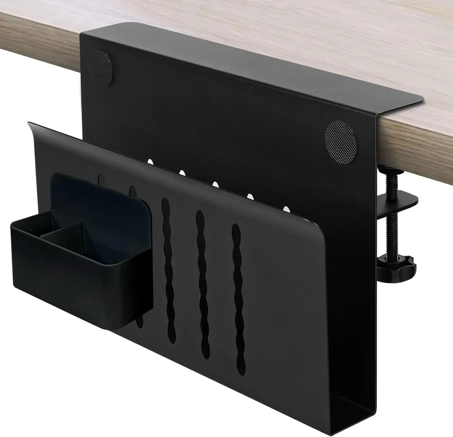 Under Desk Laptop Holder Clamp, Desk Side Organizer with Anti-Scratch Pad & Magnetic Pen Holder for Home Office