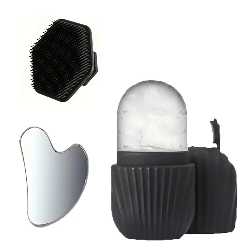 Facial Care Tool Set, Stainless Steel Heart Gua Sha Board, Ice Roller, Silicone Face Brush, Essential Skincare Accessories