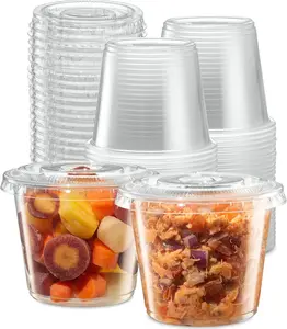 5 oz - 100 Sets) Clear Diposable Plastic Portion Cups With Lids, Small Mini Containers For Portion Controll, Meal Prep, Sauce Cups, Slime, Medicine, Dressings, Crafts, Disposable Souffle Cups