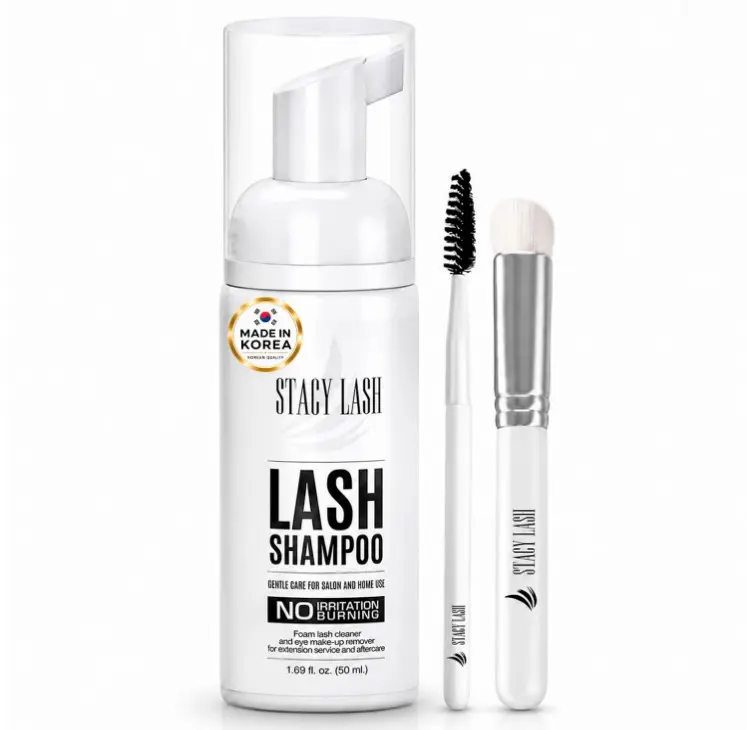 STACY LASH Eyelash Extension Shampoo + Brush / 1.69 fl.oz / 50ml / Korean Makeup Remover/Eyelid Foaming Cleanser/Wash for Extensions & Natural Lashes/Supplies for Professional & Home Use