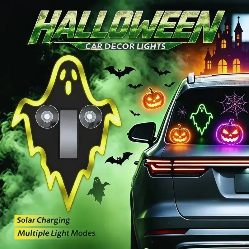 Joytutus Solar-Powered Wireless LED Neon Car Atmosphere Lamp - Triangular Heart Shape C-Pillar Design Auto Accessories Interior, Eco-Friendly Modern Girly Car Accessory, Halloween-Appropriate Gift
