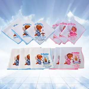 Personalized Baptism Napkins Shiny Polyester with Custom Name & Date for Baptisms Christenings and Religious Celebrations 13.5"x14.5" Dual Creations