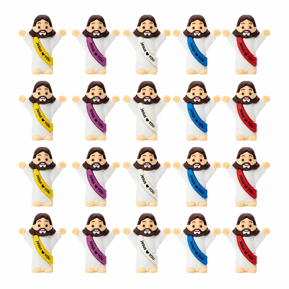Colorful Mini Jesus Figurines 5-Color Mixed Set, 10-50PCS 1.4in Religious Decor Ornaments, Rubber Religious Decoration Pocket Blessing Gifts, Faith Party Favors for Kids Church Easter Baskets