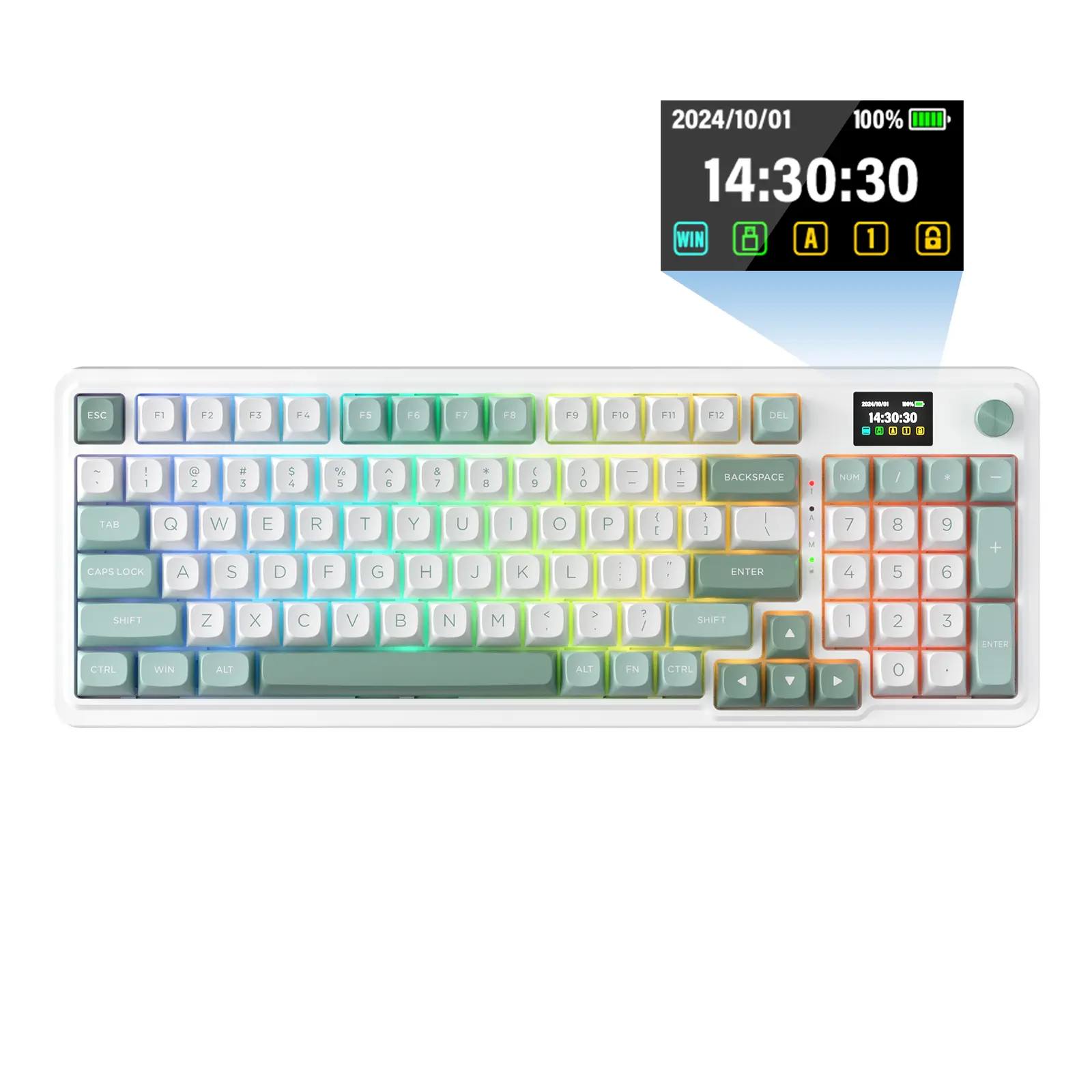 REDRAGON K719 Wireless Gasket Gaming Keyboard with Hype Screen, 95 Keys, 5-Layer Noise Dampening, Custom Linear Switch, Jade Cloud Color