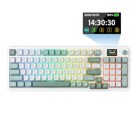 REDRAGON K719 Wireless Mechanical Gasket Gaming Keyboard - 95 Keys, Hype Screen, 5-Layer Noise Dampening Silicone & Foam, Custom Linear Switch, Jade Cloud Color, Creamy Typing Feel, Gaming Setup Accessories, PC Accessories Gaming