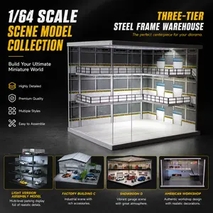 Light-Up 3-Story Parking Lot Diorama Garage Model for 1:64 Model Cars | Multi-Level Display Case | Car Model Enthusiast Miniature Scene Collection Building Kit Building Block Sets