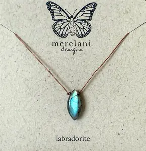 Labradorite Marquise Drop Cord Necklace Gemstone Choker Merelani Designs Sterling Silver or 14kt Gold Filled Clasp Everyday Simple