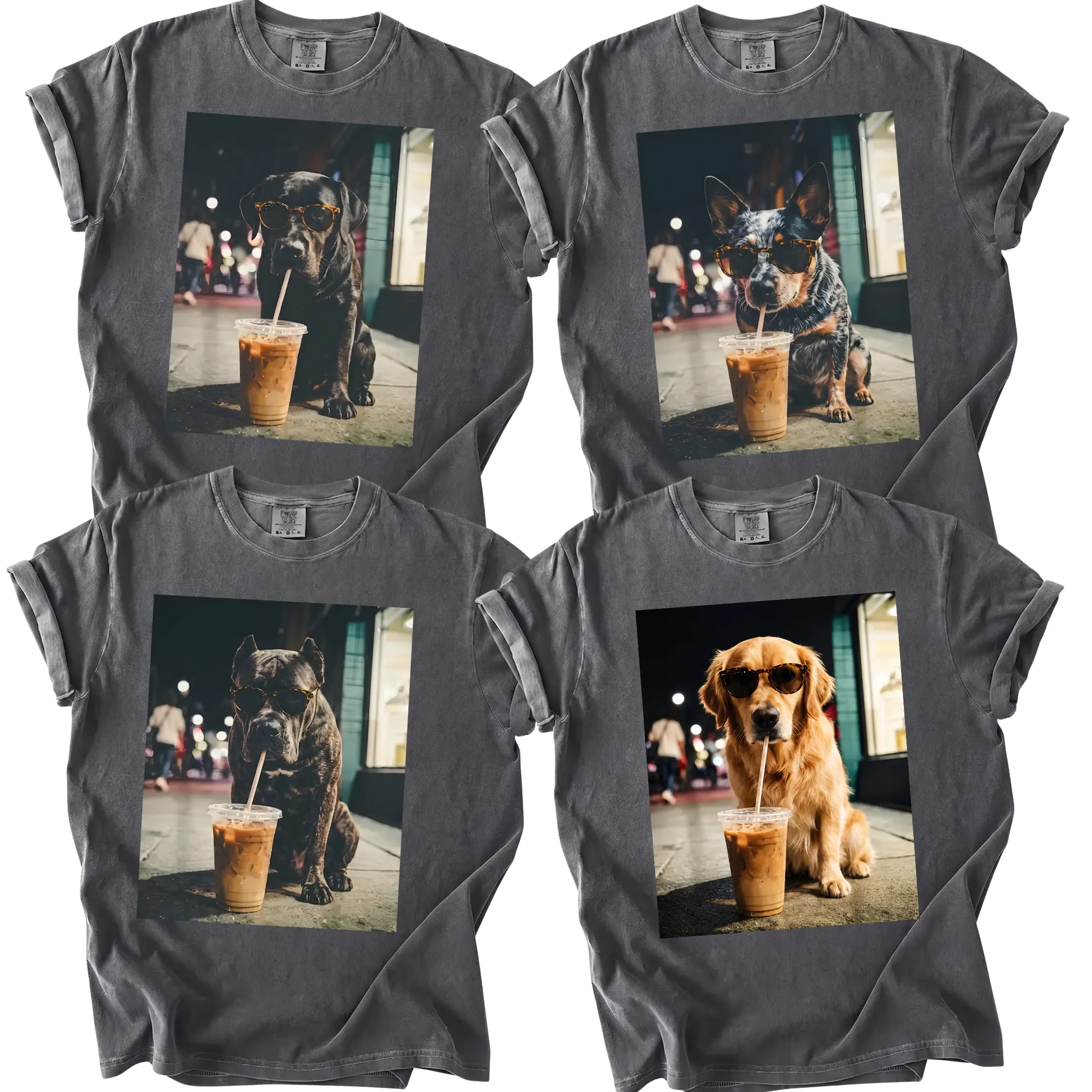 Comfort Colors 50+ Dog Breeds Available Iced Coffee Shirt, Funny Dog Coffee Lover Tee, Trendy Aesthetic Dog Graphic Shirt, Cute Frenchie Tee - Squirrel Corner
