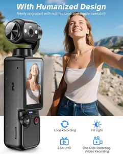 Portable 2.5K Ultra HD Video Recorder with 180° Rotating Lens, Handheld Stabilizer Pocket Camera, Full Body Camera for Vlogging, Travel & Daily Life Recording, USB Rechargeable, Black, Vlogging Camera, Modern Gadget, Durable Construction, Camcorder