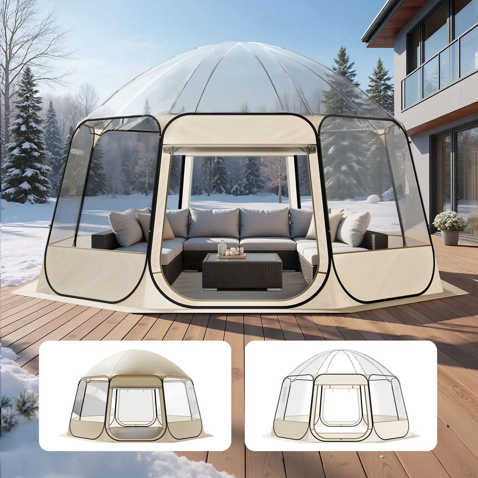 【SummerFinds】VEVOR Pop up Bubble Tent, 15 x 13.8 ft Waterproof & UV-Resistant, Clear Camping Tent Shelter, Outdoor Garden Dome Igloo Tents with Windows, 540° Panoramic View, for 12-15 Persons Patio Backyard