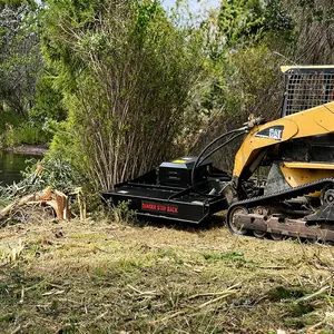 LANDY 65" Hydraulic Drive Skid Steer Brush Cutter, Heavy-Duty with Twin 0.4"x23.6" Blades, 73.6" Wide 0.2" Steel Deck, 20 GPM Flow, 2538psi Pressure, Safety Chain, Stump Jumper, Universal Quick Attach Fit