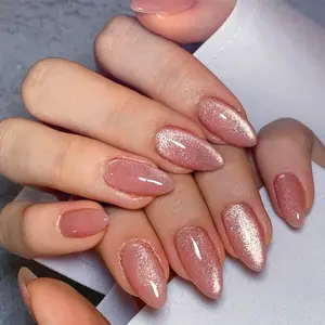 Almond Fake Nail, 24pcs Cat Eye Removable Nail Art Artificial Full Cover, Women Girls DIY Manicure, Elegant Press on Fake Nail Kit, Manicure Accessories