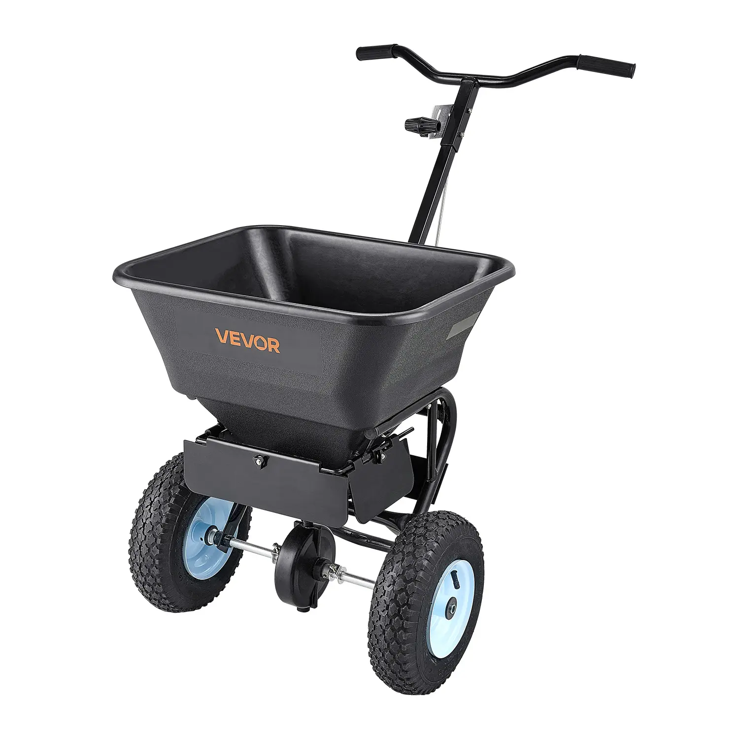 【DealsForYouDays】VEVOR Walk-Behind Push Lawn Spreader, 100 lbs Load Capacity (56L Hopper), 0-9.8ft Spreading Width, 13-Inch All-Terrain Pneumatic Wheels, Included Hopper Grate, for Garden Seed, Salt