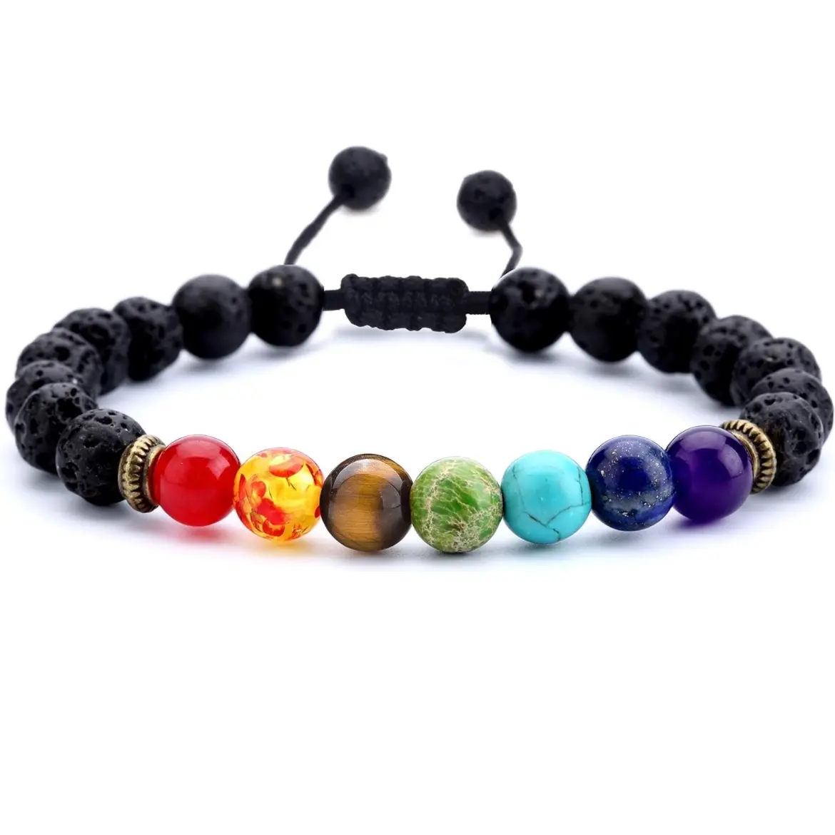 7 Chakra Bracelet with Lava Stone, Size Adjustable, Unisex stuffer gift