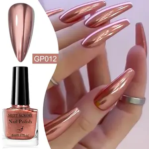 MEET ACROSS 8ml Mirror Effect Metallic Nail Polish, Silvery Rose Golden No Bake Required Natural Quick Dry Formula, Chrome Finish, Salon-Style Nail Art DIY, Alcohol-Free, Nail Manicure Use, Glossy, Smooth, Top Gloss