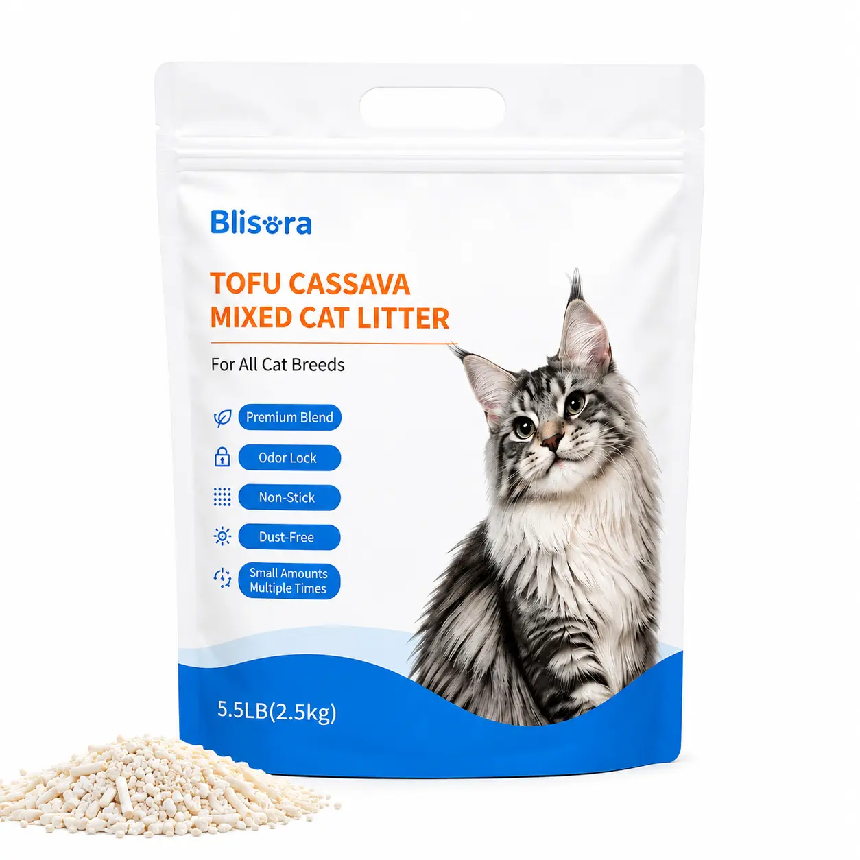 Premium Natural Tofu & Tapioca Mixed Cat Litter 5.5LB (2.5kg) | Milk Scented, Ultra Fast Clumping, 99% Low Dust, Flushable, Strong Odor Control, Super Absorbent, Low Tracking, Easy Scoop, Soft on Paws, Safe for Kittens, Adult Cats & Multi-Cat Households