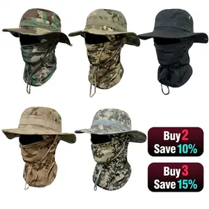 Camouflage Round-Edge Outdoor Bucket Hat Set, Detachable Neck Flap & Face Cover for Sun Protection, Breathable Mesh Vents for Hiking, Camping, Fishing, and Tactical Outdoor Activities