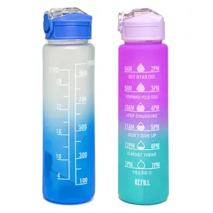 1000ml Sports Water Bottle High TemperatureResistant Straw Cup Frosted Water Cup Plastic Cupwith Time Scale Drinking Cup