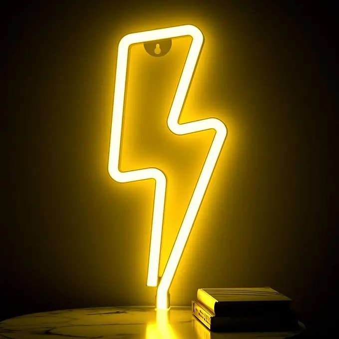 Lightning Bolt Neon Light Sign for Wall Decor, USB or Battery Powered Warm White Led Lightning Bolt Neon Signs for Bedroom, Kids Room, Living Room, Bar, Party, Christmas, Wedding