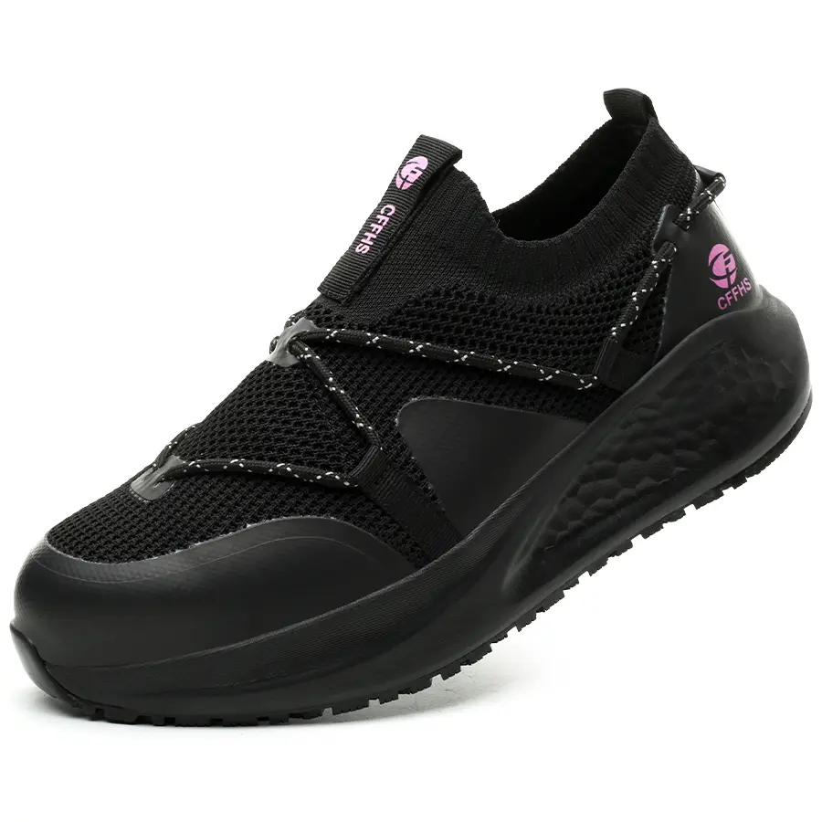 Women's Closed Lace-Up Safety Shoes - Non-Slip Steel Toe, Puncture Proof, Lightweight, Breathable Work Sneakers for Standing All Day Workers, Shoe