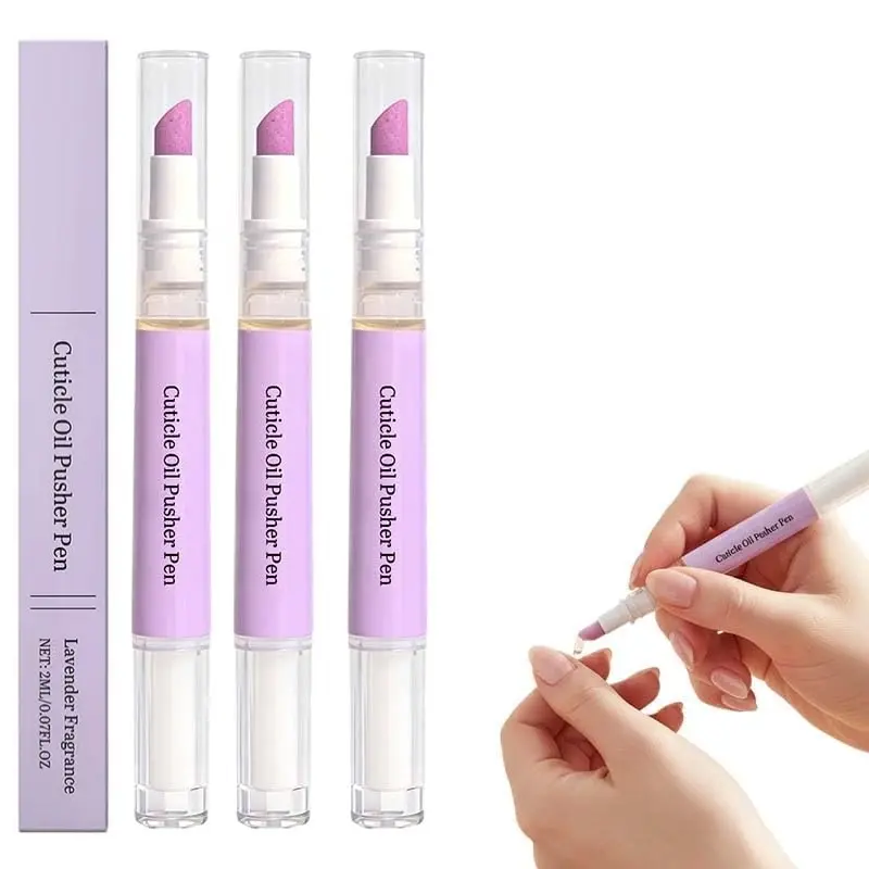 2-in-1 Push & Buff Cuticle Care Pen with Textured Tip - Oil-Infused Ceramic Pusher, Nail Buffer Tool, Exfoliating Cuticle Remover for Smooth Nails, Portable Mess-Free Manicure Accessory