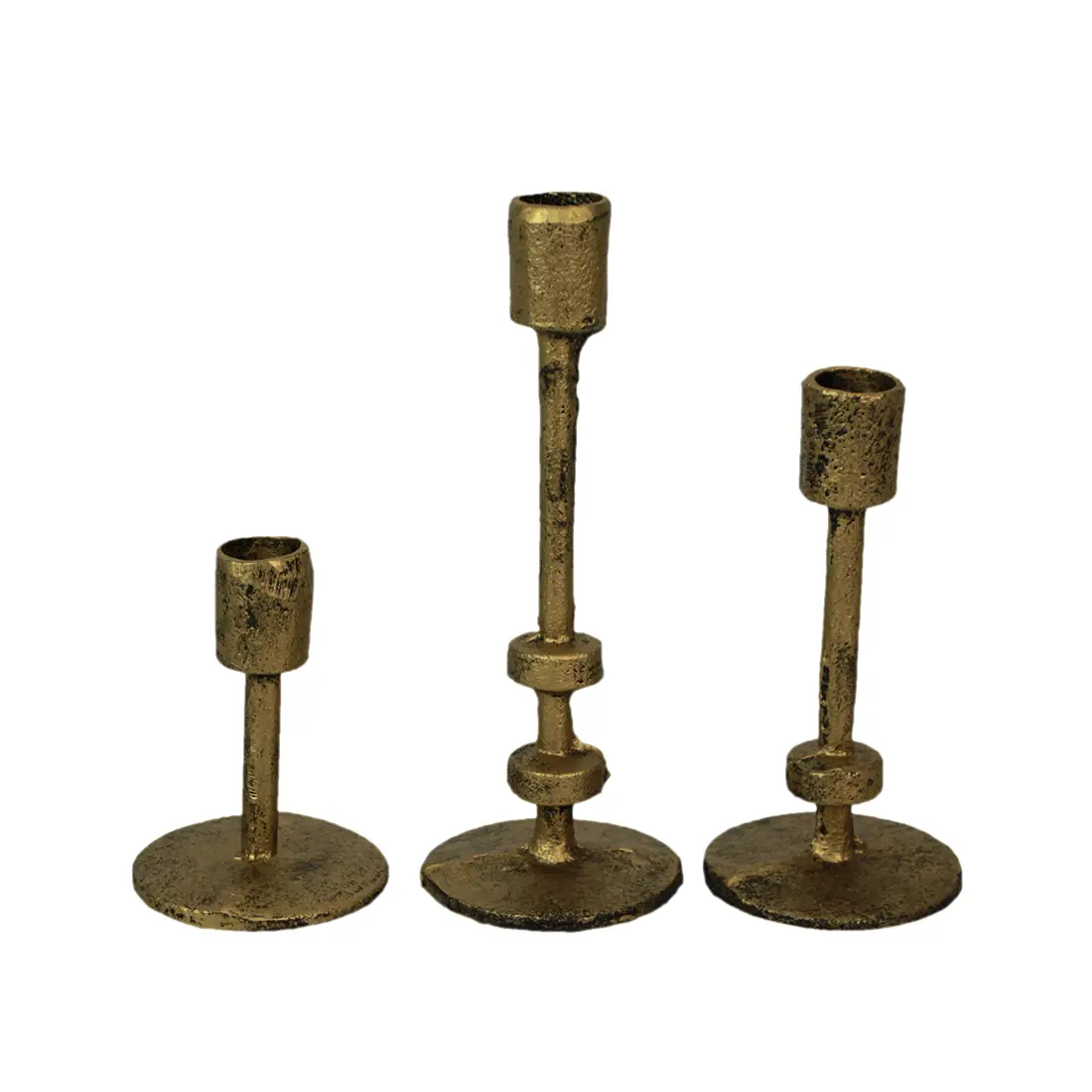 Set of 3 Aged Bronze MCM Candle Holders - Sleek Mid-Century Vibes for Gothic Decor