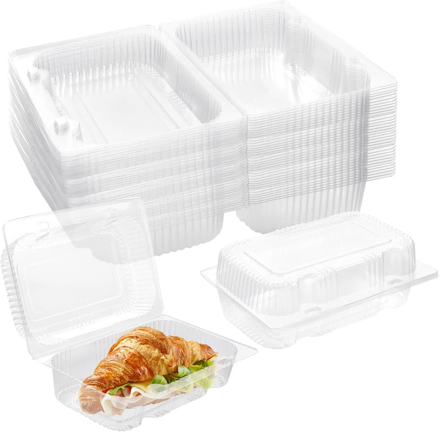 Pack of 40 Disposable Sturdy Plastic Hinged Food Containers with Clear Lids, Clamshell Take Out Loaf Containers 7.2x4.7x3 Inches To Go Dessert Box Cake Slice Salad Pastry