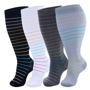 4 Pairs Overweight Sports Compression Socks - New Striped Plus-Size Fitness Running Socks