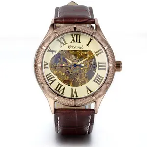OIDEA Men's Hollowed Mechanical-Style Roman Numeral Analog Quartz Dress Watch, Faux PU Leather Strap - Business Fashion Classic Quartz Watch for Formal Occasions, Analog Quartz Watches