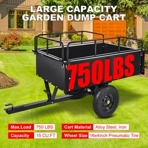 Heavy Duty ATV Trailer, Steel Tow Behind Dump Cart, 750 Lbs Garden Utility Carts with Removable Sides, 15 Cu.Ft. Utility Trailer for Lawn/Garden Mower, Tractor, ATV, UTV