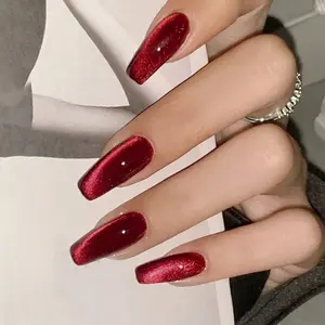 24pcs Press-On Nails Set, Glitter Nails, Medium Square Bling Cat Eye Design, Includes Jelly Glue & Nail File, Perfect Gift for Women & Girls