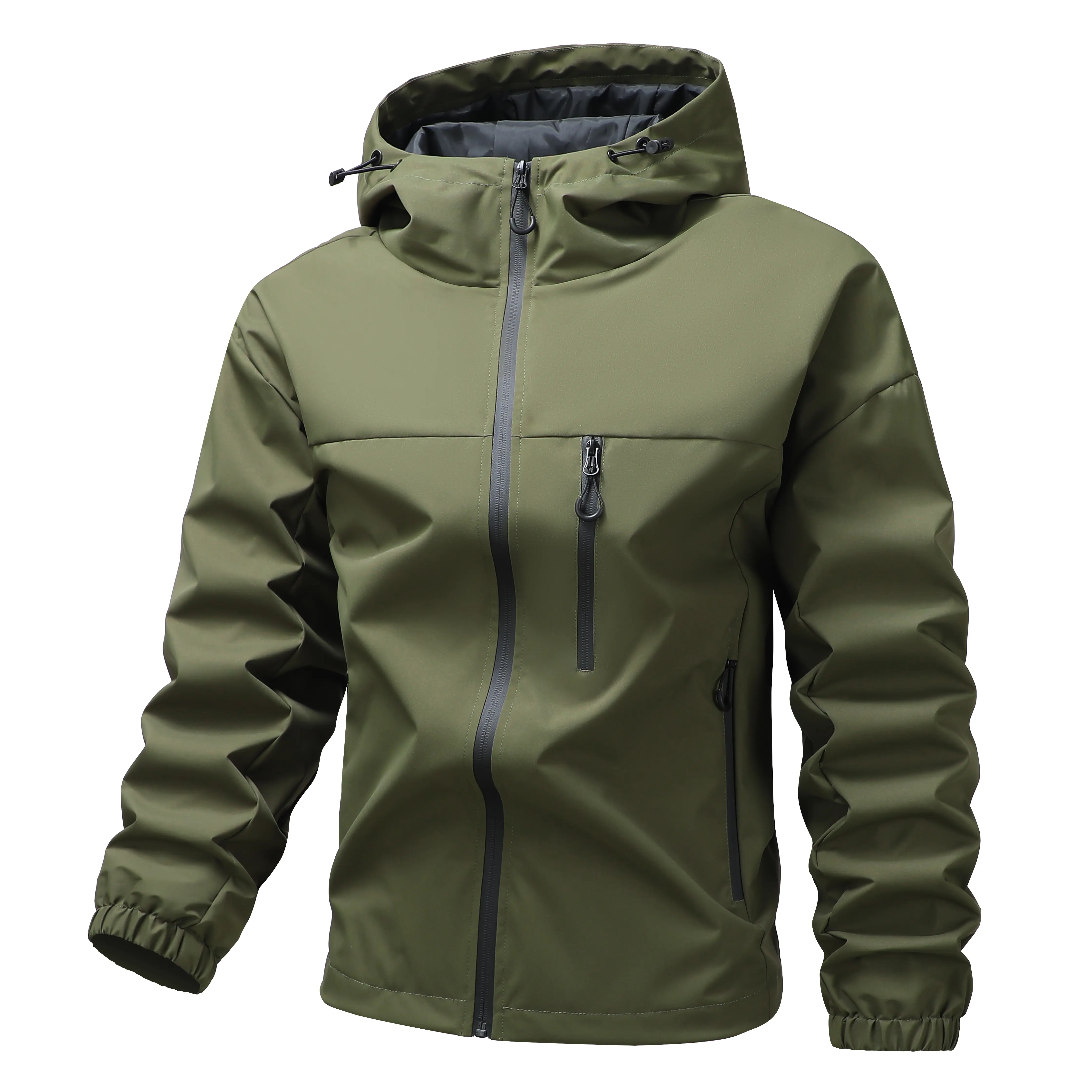 Men’s hooded outdoor mountaineering jacket, full-zip design + multiple pockets, lightweight windproof fabric, rainproof, suitable for camping and everyday casual wear