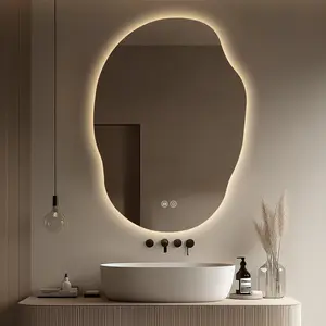 Yoding LED Bathroom Mirror with Lights 25x35" Stepless Dimmable Irregular Mirror with Anti-Fog Memory Waterproof Al-alloy Lampshade Frameless Smart Wall Mirror for Bathroom Horizontal/Vertical