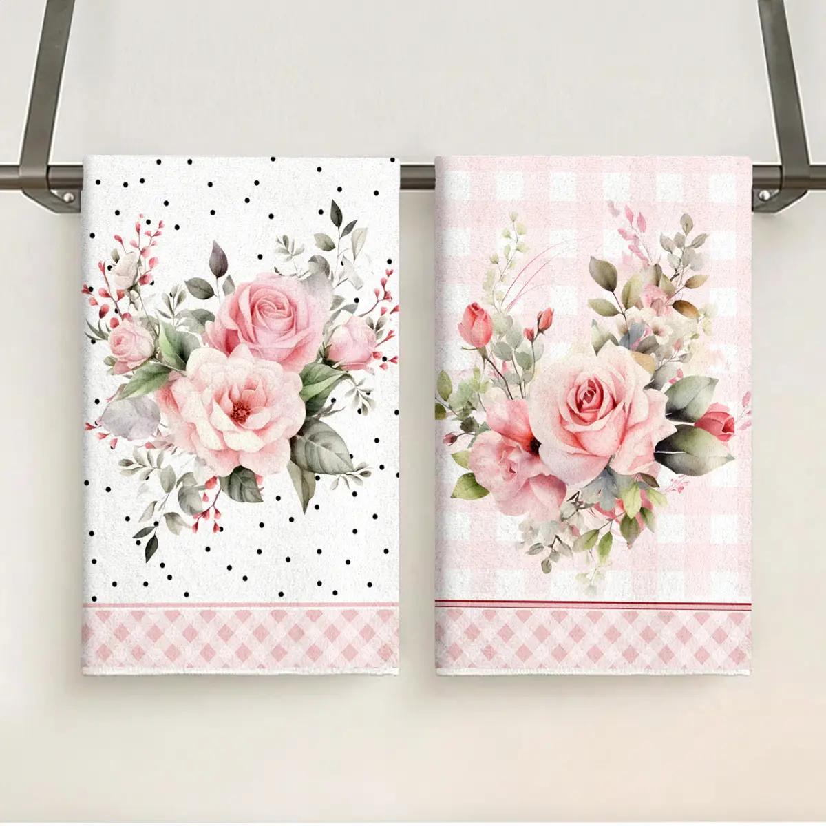 2pcs Pink Rose Kitchen Towels/ napkins/ hand Towels, Cooking, Baking, and Housewarming Gifts, Cleaning Cloths, Tea Towels, Kitchen and Bathroom Decorations, Thanksgiving, Mother's Day, Christmas, New Year Gifts, Modern Cartoon Floral Home Decor