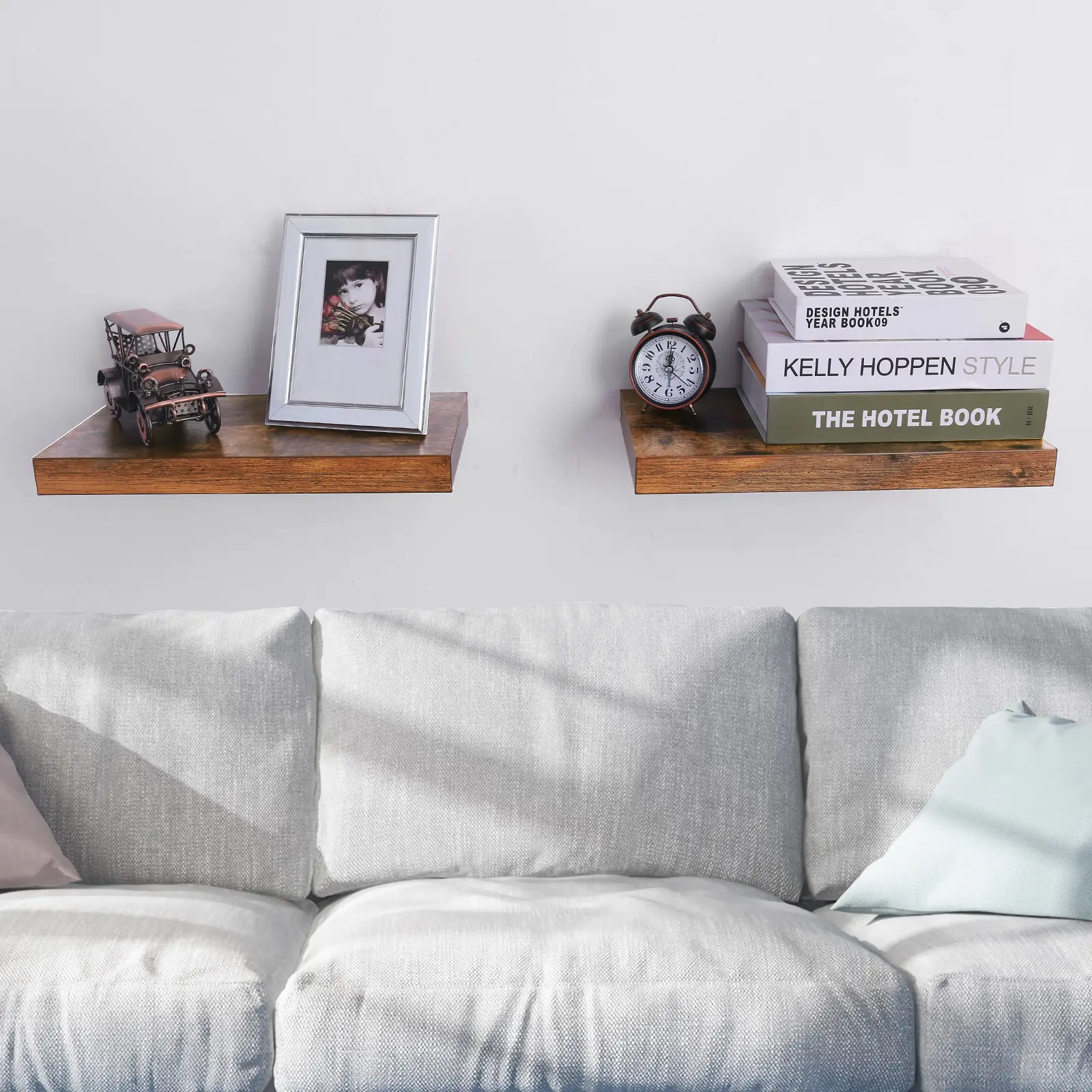 HOOBRO Floating Shelves, Wall Shelf Set of 2, 15.7 Inch Hanging Shelf with Invisible Brackets, for Wall Decor in Bathroom, Bedroom, Toilet, Kitchen, Living Room, Office, Rustic Brown#springtok