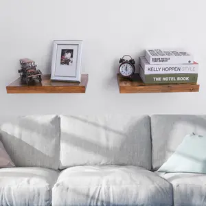 HOOBRO Floating Shelves, Wall Shelf Set of 2, 15.7 Inch Hanging Shelf with Invisible Brackets, for Wall Decor in Bathroom, Bedroom, Toilet, Kitchen, Living Room, Office, Rustic Brown#springtok #SummerVibes