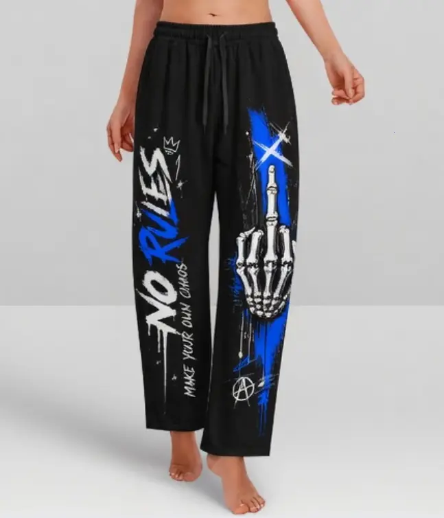 No Rules Graphic Sweatpants, Skeleton Middle Finger Baggy Pants, Blue Graffiti Streetwear Joggers, Anti Social Punk Lounge Pants, Y2K Grunge Wide Leg Casual Pants, Funny Edgy Unisex Gift for Women Men