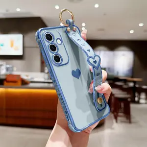 For Samsung Galaxy A17 5G Case Cute Love-Heart Plating Strap Phone Cover for Women Girls Bling Silicone Camera Protection Bumper Shockproof Phone Case for Galaxy A17 5G (6.7") - Blue
