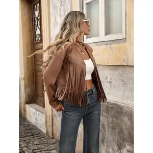 Bohemia Women's Solid Color Fringe Trim Cardigan, Fall Clothing