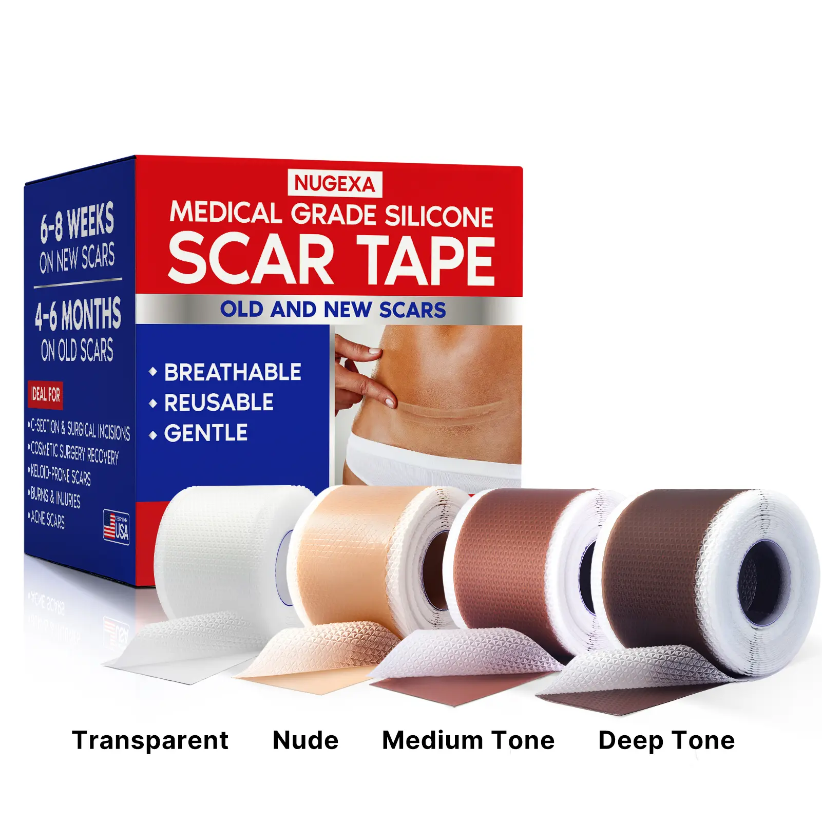 Nugexa Reusable Silicone Scar Tape – Flexible Adhesive Sheets