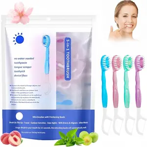5 in 1 Toothbrush & Floss, 26Pcs mini toothbrushes with Toothpaste, All in one Oral Care on The go, 5 in 1 mini Brush, Toothpaste and Floss, Disposable Travel Toothbrush Set 26PCS/Bag
