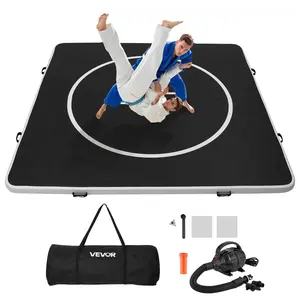 【FathersDayGift】 VEVOR 10x10 ft Wrestling Mat Inflatable, Martial Arts Thick Mat for Home Gym Exercise, PVC Foldable Training Mats with Circles and 600W Air Pump, for Gymnastics, Tatami, Jiu Jitsu BJJ MMA Judo, Black