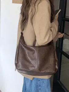 Women's Solid Color Shoulder Bag, Fashionable Large Capacity Crossbody Bag for Daily Used, Casual Trendy Versatile High-quality Daily Commuting Bag, Elegant Commuter Bag, Fashionable Bags, Crossbody Purse
