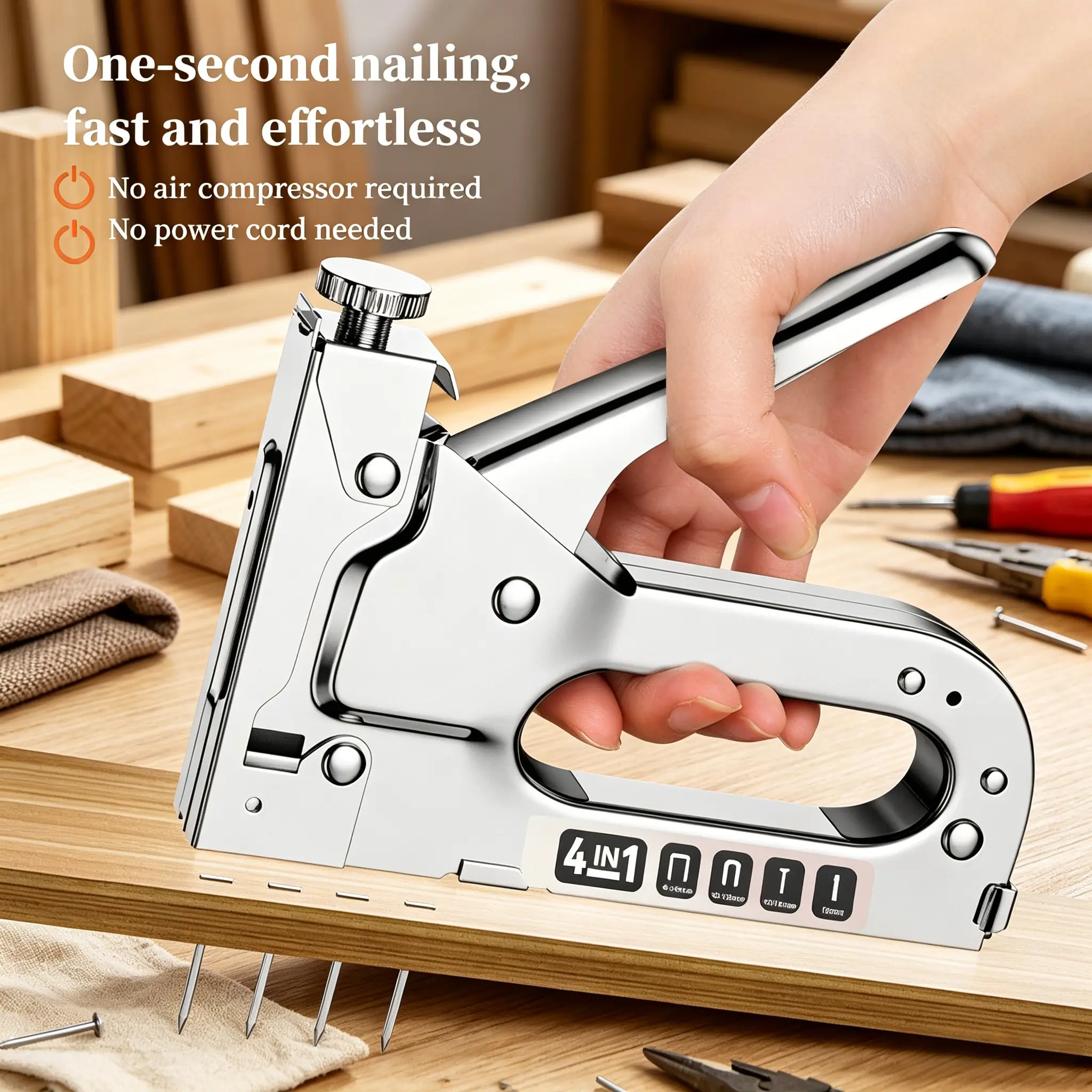 3 in 1 Staple Gun, 1 Count Extra Heavy Duty Staple Gun with 800pcs Staples, Multifunctional Upholstery Stapler for Fixing Material, Decoration, Carpentry, Furniture, Door and Window