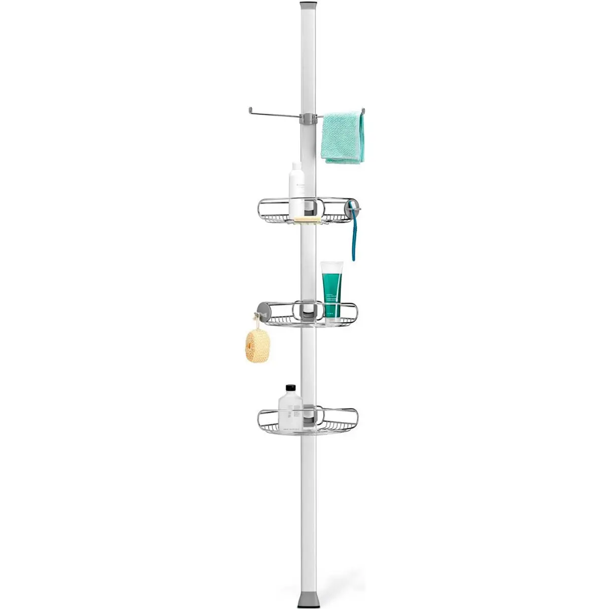 Simplehuman BT1062 Tension Shower Caddy (640711 Model) - Stainless, Durable, Rust-Resistant Aluminium Construction, Adjustable Stand Shower Accessory with Multiple Shelves, 61" H x 8" W x 10" L for Bathroom Organization